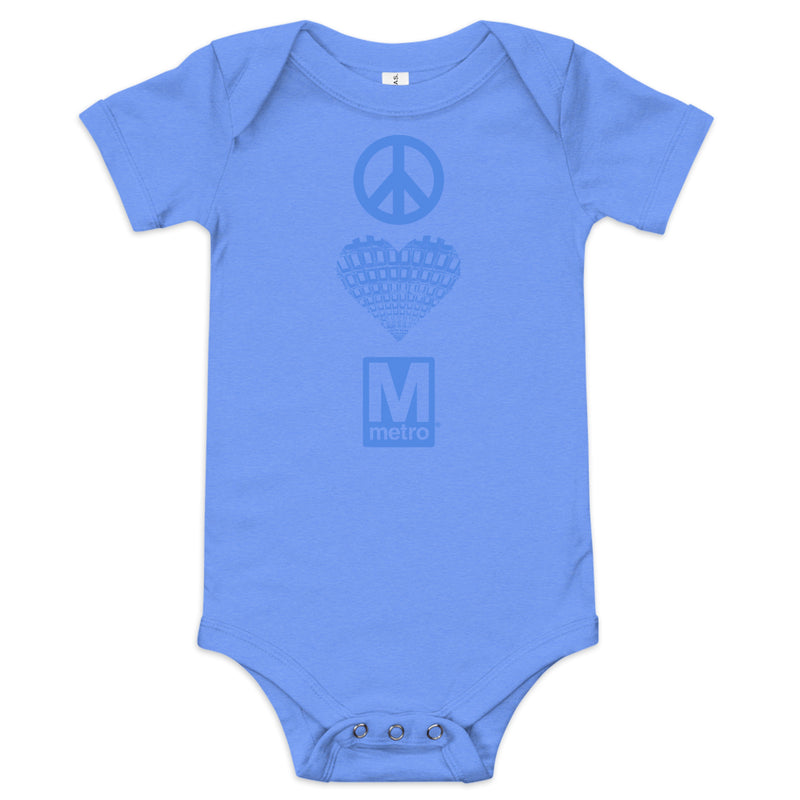 Peace, Love, Metro (on Blue) Baby Bodysuit