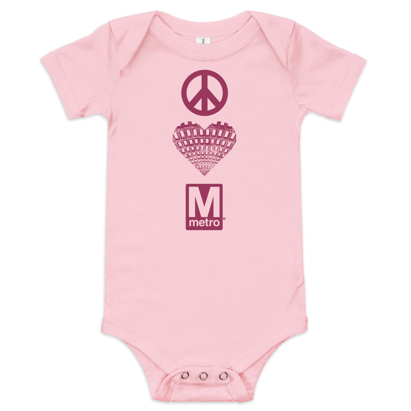 Peace, Love, Metro (on Pink) Baby Bodysuit